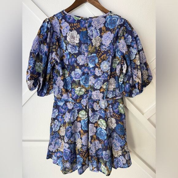 NWT Rachel Parcell Floral Linen Blend V-Neck Puff Sleeve Mini Dress Size 16 - Picture 7 of 13